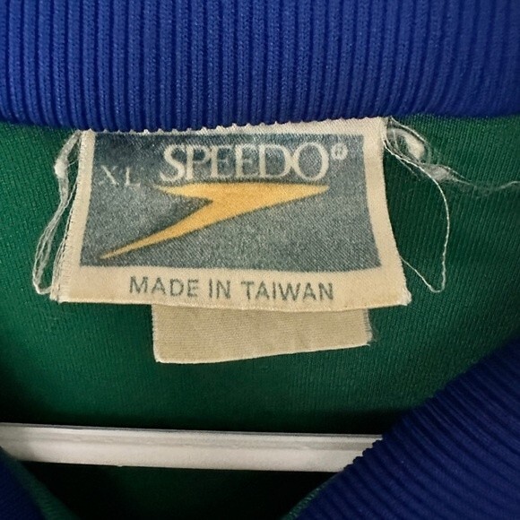 80’s Speedo Track Jacket Blue Green Stripes Collared Full Zip Pockets XL - Picture 2 of 5